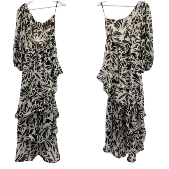 Alexis Beautiful One Shoulder Printed Dress with Side Slit and Tiered Ruffles - Picture 8 of 15